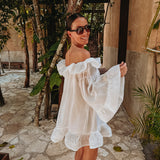 TULUMITA WHITE OFF-SHOULDER RUFFLE DRESS