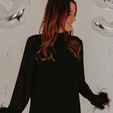 BORN TO PARTY BLACK FEATHER DRESS