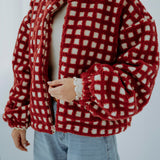 JULIETTE RED/BEIGE CHECKERED ZIP JACKET