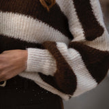 ZAYA ECRU ROLLNECK STRIPED SWEATER