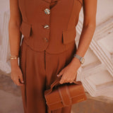 NISRINE CAMEL BUTTON TOP