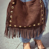 ZILLAH BROWN FRINGE STUDS BAG