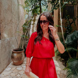 BERENICE RED LINEN ONE SHOULDER DRESS