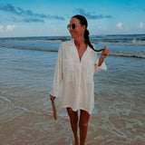 VAMOS A LA PLAYA WHITE LINEN DRESS
