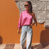 LEONA PINK ONE SHOULDER BLOUSE