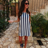 SOL, MAR Y TU DARK BLUE/WHITE STRIPED DRESS