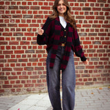 LOST IN THE CITY DARK BLUE/BORDEAUX CARDIGAN WITH SCARF