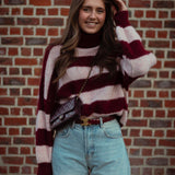 ZAYA BORDEAUX ROLLNECK STRIPED SWEATER