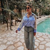 ISABELA LIGHT BLUE STRIPED LACE BLOUSE
