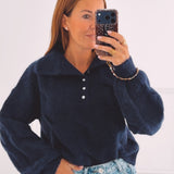 KIANDRA DARK BLUE BUTTON PULLOVER