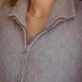 AURIELLE TAUPE KNITTED ZIP SWEATER