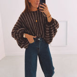 CHESTINA BROWN STRIPED PULLOVER
