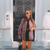 MARJORIE RED/DARK GREY CHECKERED BLOUSE