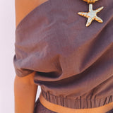 EMPURIA BROWN LINEN TWO-PIECE SET