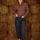 CADENCE BURGUNDY/BROWN STRIPED LONGSLEEVE SHIRT