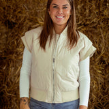 SYBIL BEIGE SLEEVELESS PUFFER ZIP JACKET