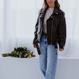 BRANDY BURGUNDY SHINY LEATHER JACKET