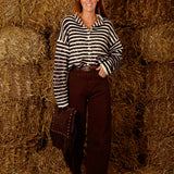 BEVERLY BROWN/ECRU STRIPED SEQUIN CARDIGAN