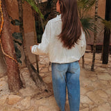 JEFE WHITE LINEN BOMBER JACKET