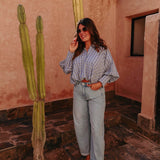 NAJOUA LIGHT BLUE CHECKERED BLOUSE