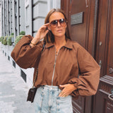 THELMA BROWN ZIP BLOUSE
