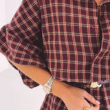 ISABELLE BURGUNDY CHECKERED DRESS