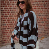 LOST IN THE CITY BROWN/LIGHT BLUE CARDIGAN WITH SCARF