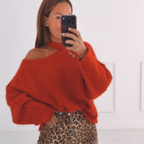 FALL IS COMING RED CUT-OUT SWEATER