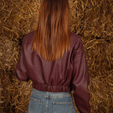 VERONICA BURGUNDY LEATHER ZIP JACKET