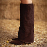 LIZZIE BROWN SUEDE FOLD OVER HEEL BOOTS