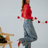 LOVE KILLS RED LACE LONGSLEEVE TOP