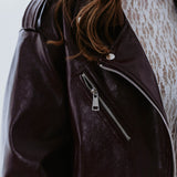 BRANDY BURGUNDY SHINY LEATHER JACKET