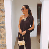 MARISOL BROWN ONE SHOULDER JUMPSUIT