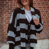 LOST IN THE CITY BROWN/LIGHT BLUE CARDIGAN WITH SCARF