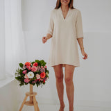 MARIT BEIGE V-NECK DRESS