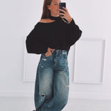 FALL IS COMING BLACK CUT-OUT SWEATER