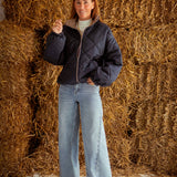 TRUDY DARK BLUE/TAUPE REVERSIBLE PUFFER JACKET