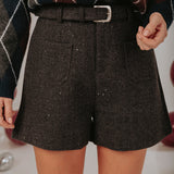 ANIKA DARK GREY SPARKLE BELT SHORT