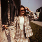 EVERLY BEIGE CHECKERED SKORT