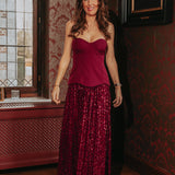 CHRISTMAS SHINE BORDEAUX BUSTIER SEQUIN DRESS