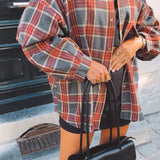 MARJORIE RED/DARK GREY CHECKERED BLOUSE