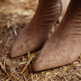 NADINE BEIGE SUEDE CAT HEEL BOOTS