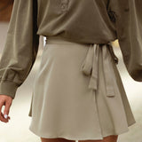 SHELBY KAKI SATIN WRAP SKIRT