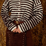 BEVERLY BROWN/ECRU STRIPED SEQUIN CARDIGAN