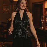 BOW AND GLOW BLACK HALTER TOP