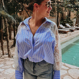 ISABELA LIGHT BLUE STRIPED LACE BLOUSE