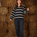 NYSHA DARK BLUE STRIPED LONGSLEEVE POLO SHIRT