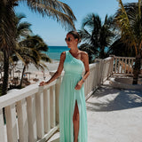 NABILA ALLURE AQUA BLUE ONE SHOULDER DRESS