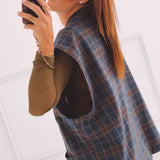 UMA DARK BLUE CHECKERED SLEEVELESS BLAZER