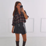 ADALEE DARK BLUE SHINY LEATHER SKORT